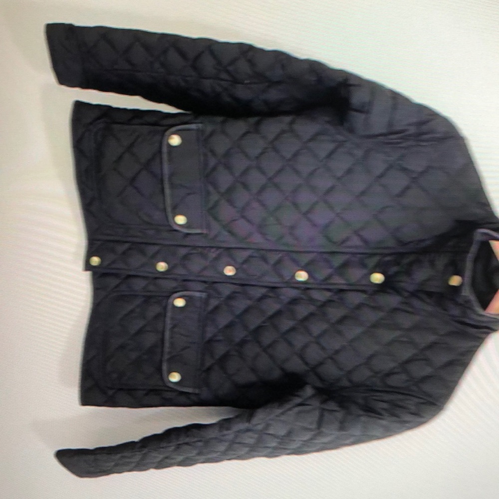 J crew black quilted down filled jacket